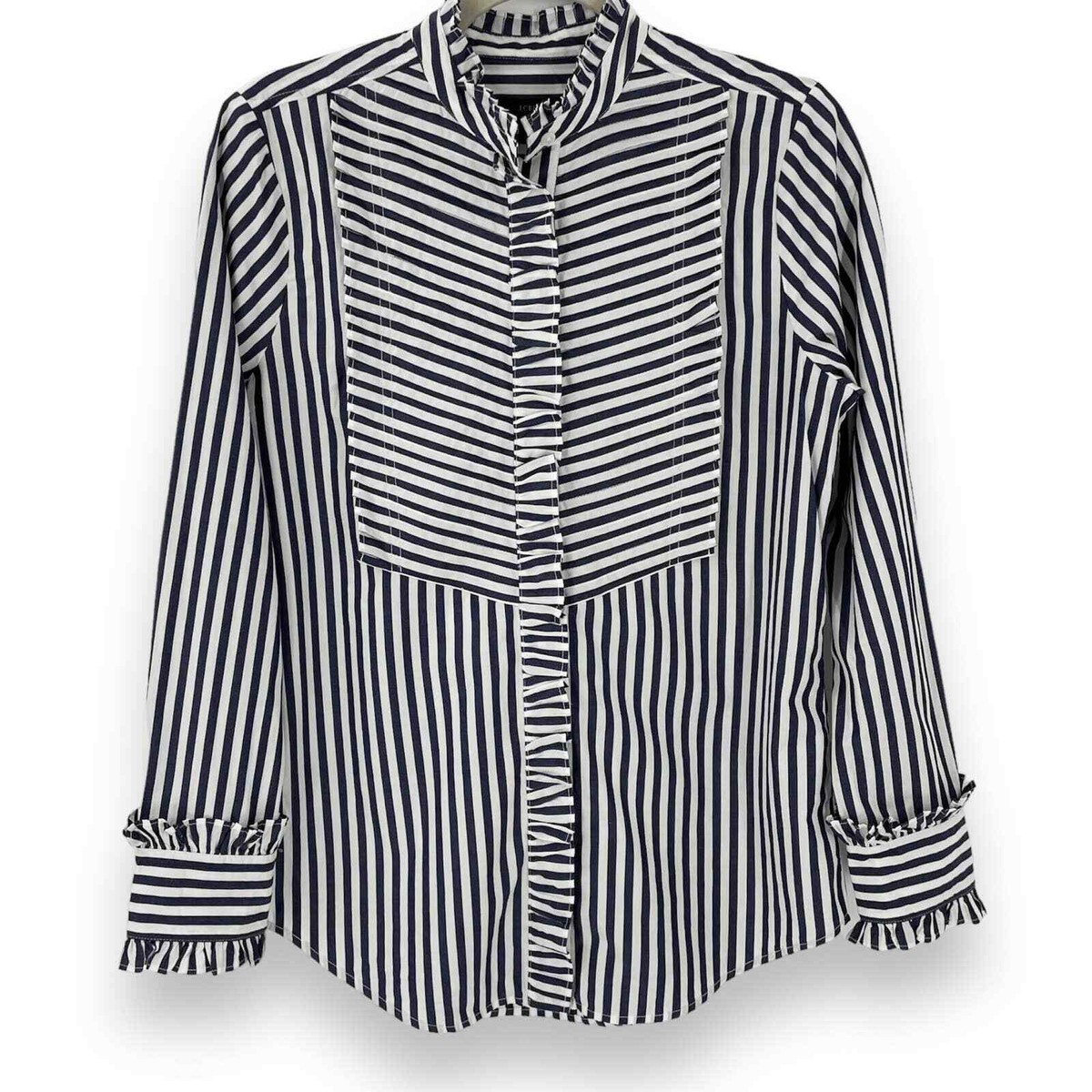 トップス Tuck Sleeve French Stripe Top NWT J Crew XS Ruffle Trim Tuxedo Long Sleeve Top Stripe