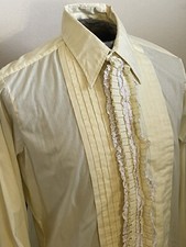 Vtg 70s Yellow Formal Tuxedo Ruffle Shirt M/L