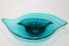 Vintage Viking Art Glass Blunique Epic Blue Divided Dish 9 in. Long