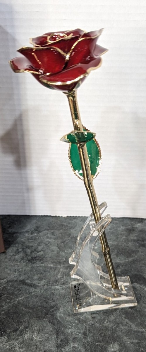 Rose DeFaith 24K Gold Dipped Red LONG STEM Rose With Stand Gift
