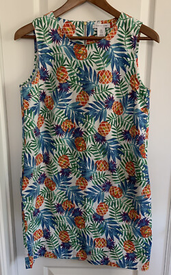 Tabitha Webb Dress US 8 Multicolor Leaf Pineapple Print Sleeveless Pockets