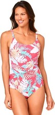 Jantzen 3216 Tropical Tides Surplice One-Piece Swimsuit Size 16