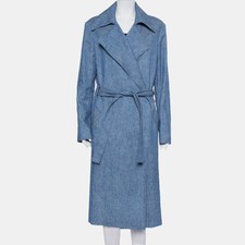 Msgm Blue Denim Tailored Belted Coat M