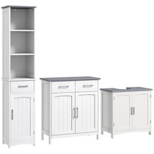 kleankin Home 3-Pieces Bathroom Furniture Set with Adjustable Shelves, White