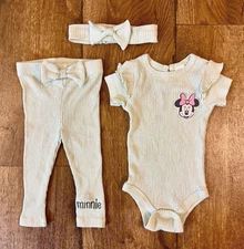 Disney Baby Minnie Mouse 3/6 Months 3 Piece Outfit Green Shirt Pants Headband