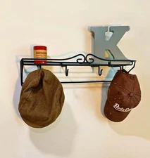 Wrought Iron wall mounted Shelf - 4 hooks & towel bar - Amish made