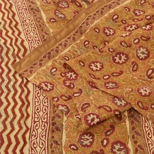 Sanskriti Vintage Indian Saree Pure Cotton Hand Block Kalamkari Sari 5Yd Fabric