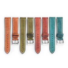 20mm 22mm Quick Release Genuine Leather Watch Band - Green, Red Brown, Teal, Tan