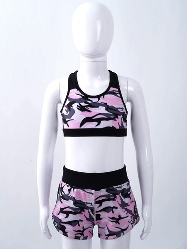 Kids Girls 2-Piece Athletic Outfits Camouflage Swim Active Shorts and Tops Set - Picture 83 of 124