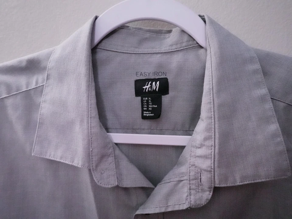 Camisa de vestir de manga larga con botones H&M para hombre - talla XL gris fácil planchar Foto 3 de 4