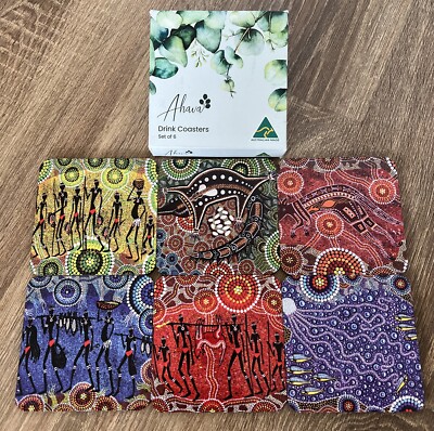 6 Kork Untersetzer Set Australische Indigene Aborigines Traditionelle Punkte Kunst Ahava