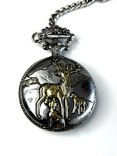 VINTAGE PENMANS Quartz POCKET WATCH SINCE 1868 BEAUTIFUL Deer And Dogs