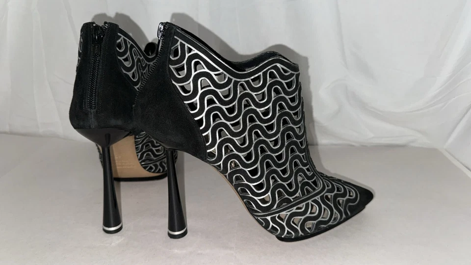 40/9 ❤️ BOTAS NICHOLAS KIRKWOOD Negro Gamuza Cuero Tacón Alto Botín ITALIA Foto 2 de 4