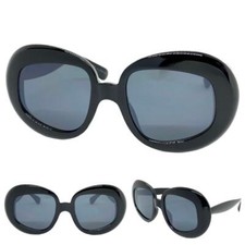 OVERSIZED EXAGGERATED Vintage Retro Style SUNGLASSES Round Black Frame Dark Lens