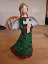 Christmas Angel W/ Cross Burton  Burton By Tina Wenke Red Green Resin Figurine