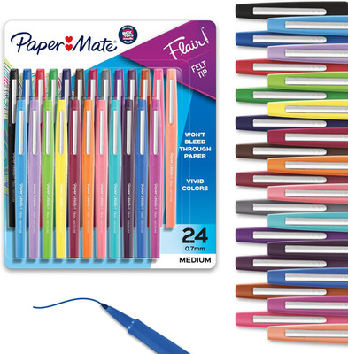 Felt Tip Pens, Flair Marker Pens, Medium Point, Assorted, 24 Count - Home, Offic
