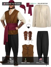 8 PCS Men's Pirate Costume Set, Renaissance Medieval Costume for Halloween