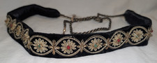 Vtg Black Velvet Belt W/ Semi Precious Stones Gold Metallic Embroidery- Zardozi