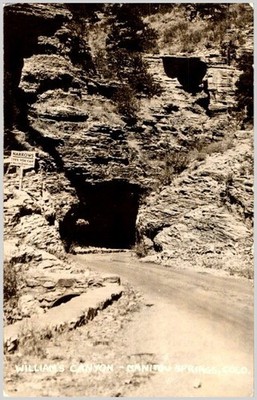 William's Canyon Narrows Yes You Can Manitou Springs CO Postcard RPPC 1949