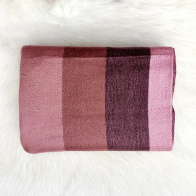 Pink Alpaca Wool Throw Blanket / TWIN Size / Striped Wool Blanket