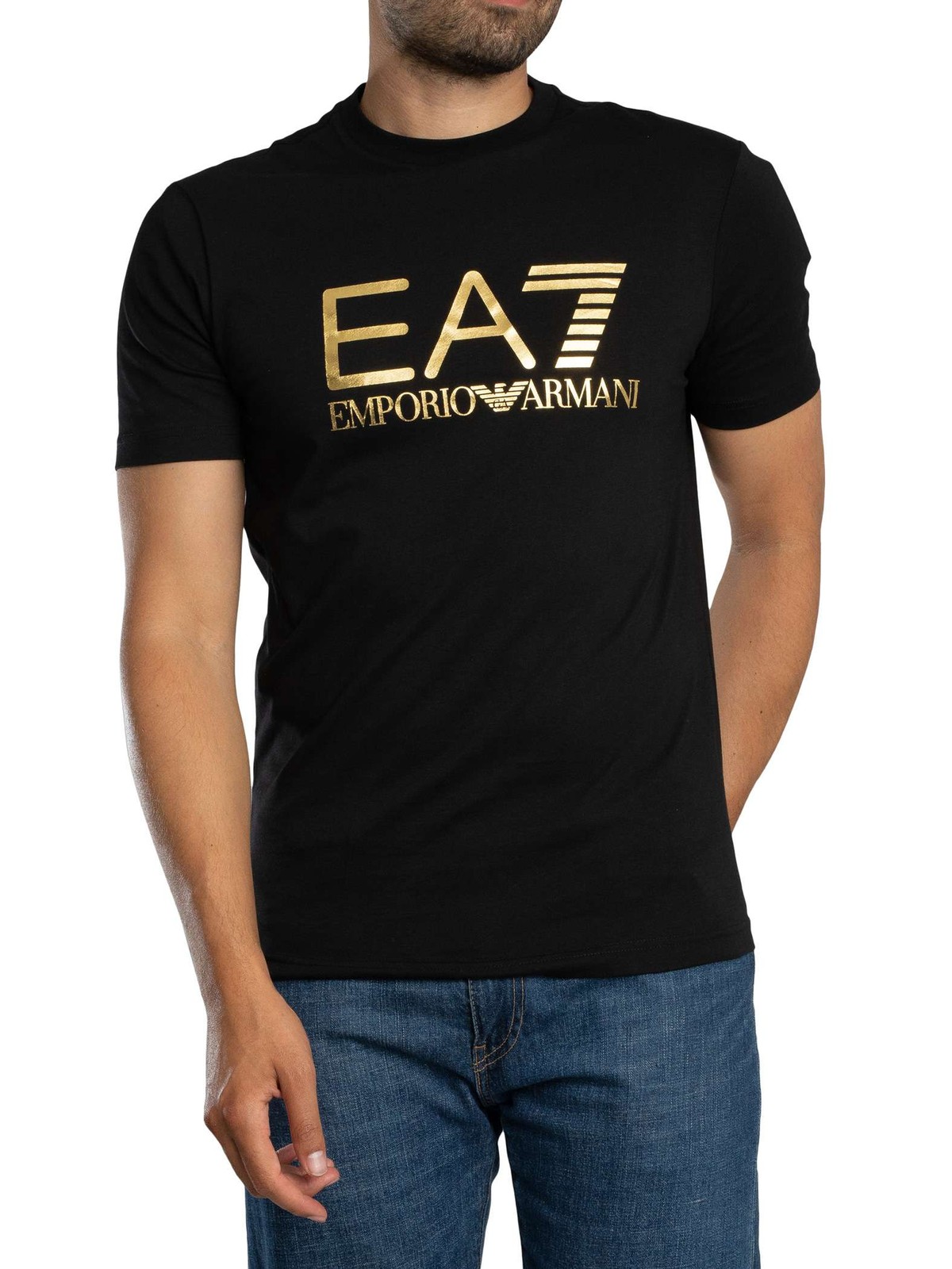 EA7 Slim Logo Graphic T-Shirt, Black/Gold - S