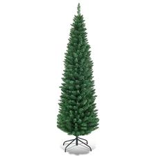 6Ft PVC Artificial Slim Pencil Christmas Tree w/ Stand Home Holiday Decor Green
