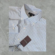 NEW Peter Millar Seawell Sport Shirt Men Small Button LS Tailored Blue Plaid