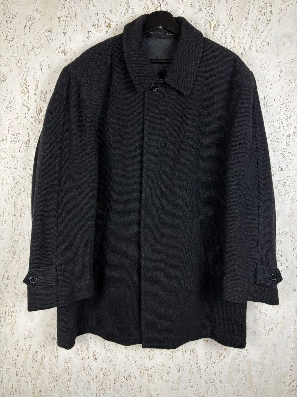 Balmain — Balmain Wool Button Up Trench Coat Black Size XL
