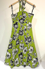 Signature by Robbie Bee Strapless Halter Dress Women Size 6 Green Tropical Print