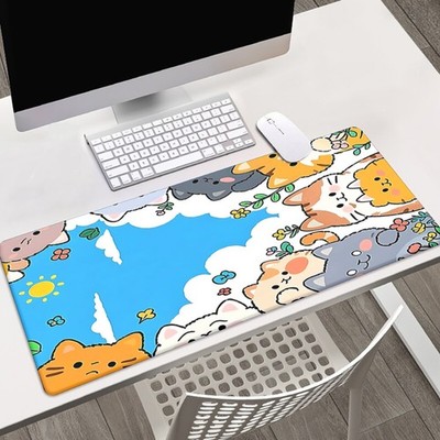 40*90cm Circle of Cats XXL Mouse Pad - Non-Slip Rubber Base, Large Multi-Functio