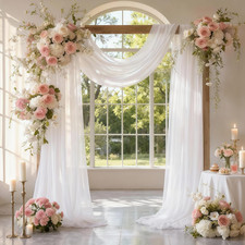 Wedding Arch Draping Fabric 28" X19Ft, Sheer Chiffon Fabric Backdrop,1 Panel Whi