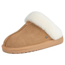Parfeying Women's Genuine Shearling Slippers Suede Warm Indoor Outdoor...