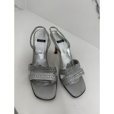 vintage Stuart Weitzman Rockstar silver rhinestone slingback heels Y2K Sz 7.5