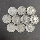 Lot of 10 Mercury Dimes 90% Silver Various Dates Circulated Condition