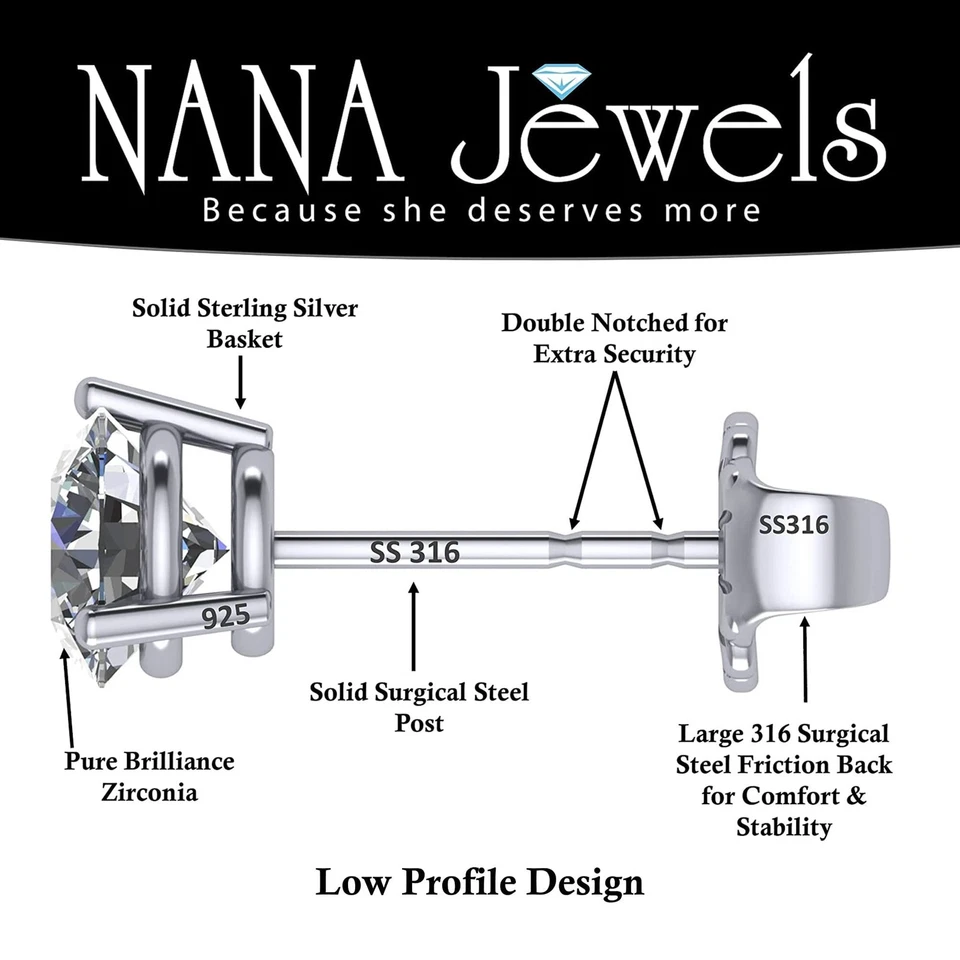 Aretes de plata enchapados en platino con circonitas de corte redondo de 4,00 CTW - 8,0 MM Foto 2 de 4