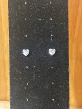 925 Sterling Silver Heart Stud Earrings Clear CZ Sparkling Crystal Dainty 