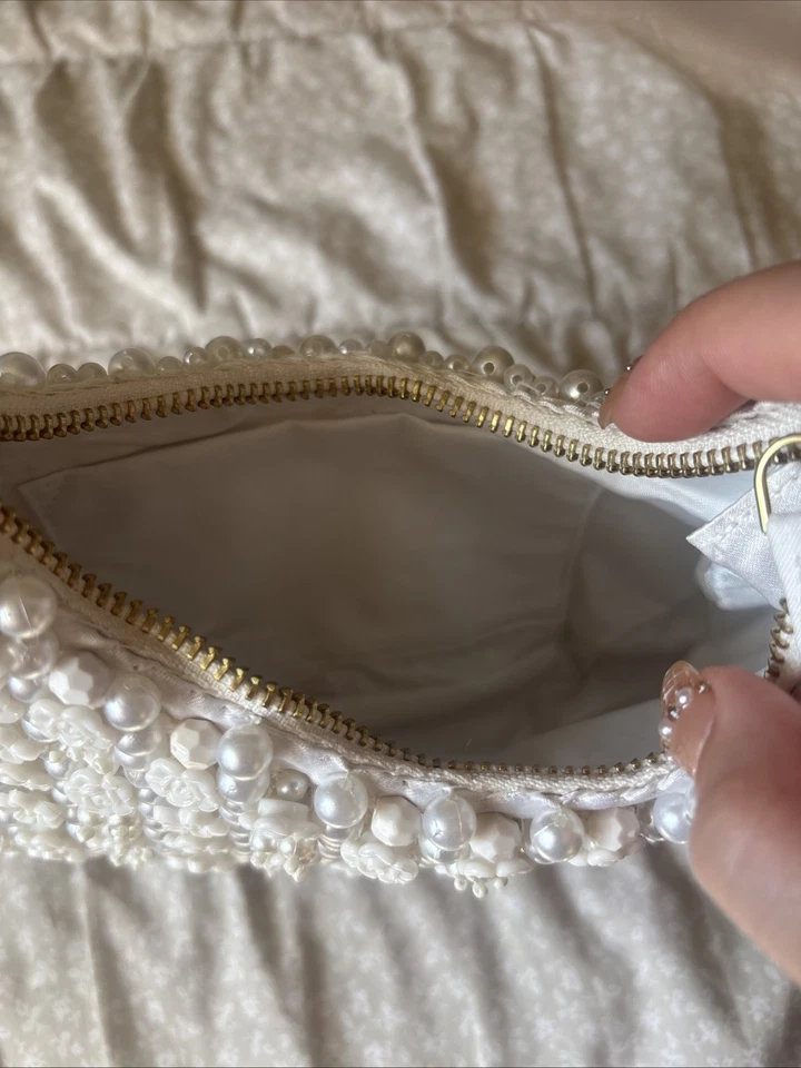 Bolso de Hombro Blanco Perla Flor Cuentas Hecho en India Foto 3 de 4