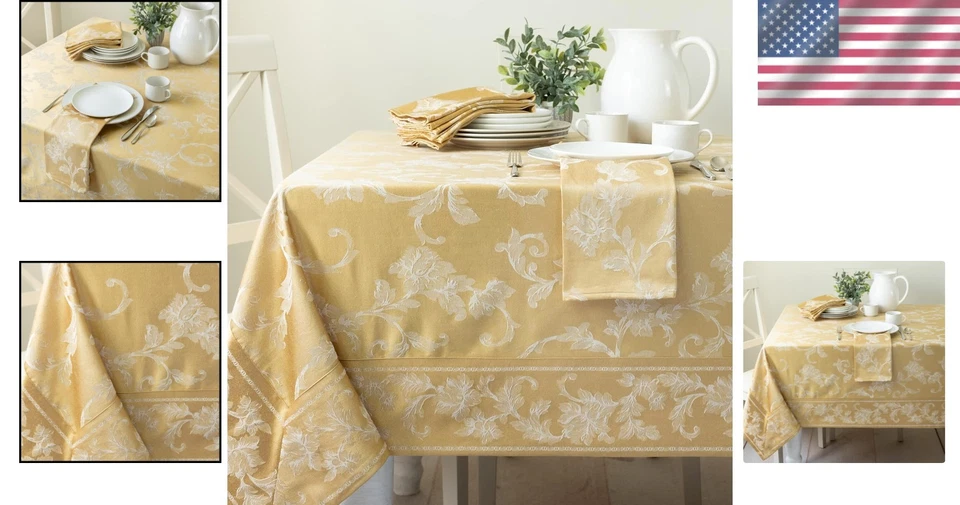 Elegant Gold Damask Fabric Tablecloth 60x144 Rectangular - Image 2 of 4