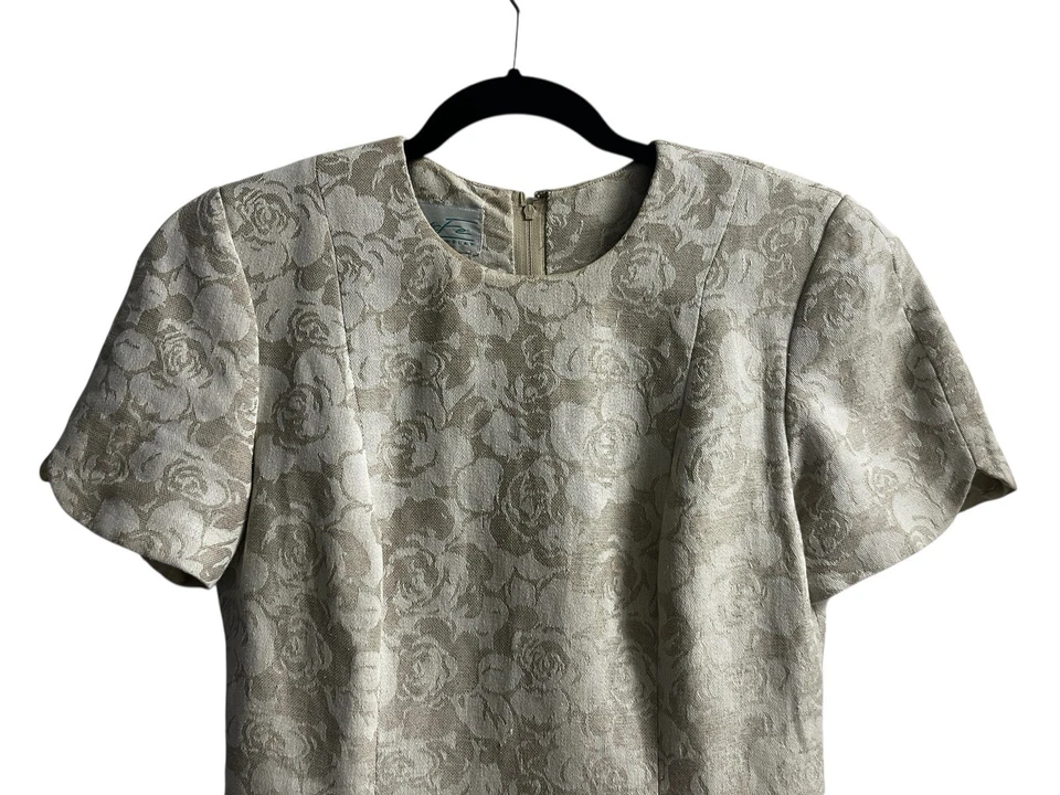 Almohadillas para el hombro de vestido de algodón crema de lino vintage de los 80 estilo profesional talla 6 Santa Fe Foto 4 de 4