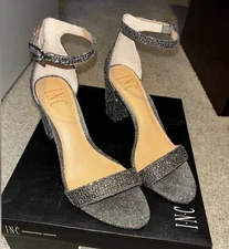 INC International Concepts Kivah Pewter Gray Sparkly Block Heels Size 7