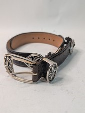 Vintage 1994 Brighton Leather Belt Size 27-31 Silver Heavy Medallion Cross Work