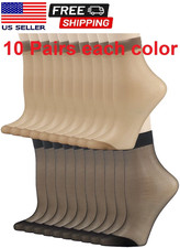 Ankle Sheer Socks for Women Silky Short Stockings Coffee Black -Size M-20 Pairs