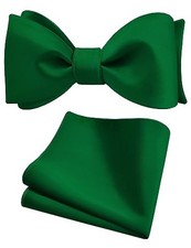 Mens Solid Color Bowties Self Tie Bow Tie Handkerchief for Men Emerald Green