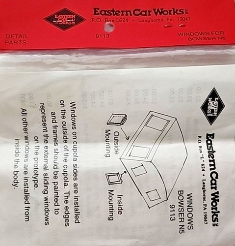 Eastern Car Works 9113 escala HO ventanas de plástico transparente cabina Bowser N5 | Zustand: New