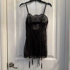 Victoria's Secret Mixed Sheer Mesh  Lace Mini Slip Lingerie Lace Black Medium