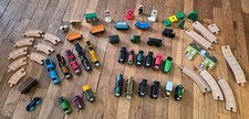 LOOK Huge Vintage Thomas The Train Wooden Railway Track Engine Car 63 Piece Lot