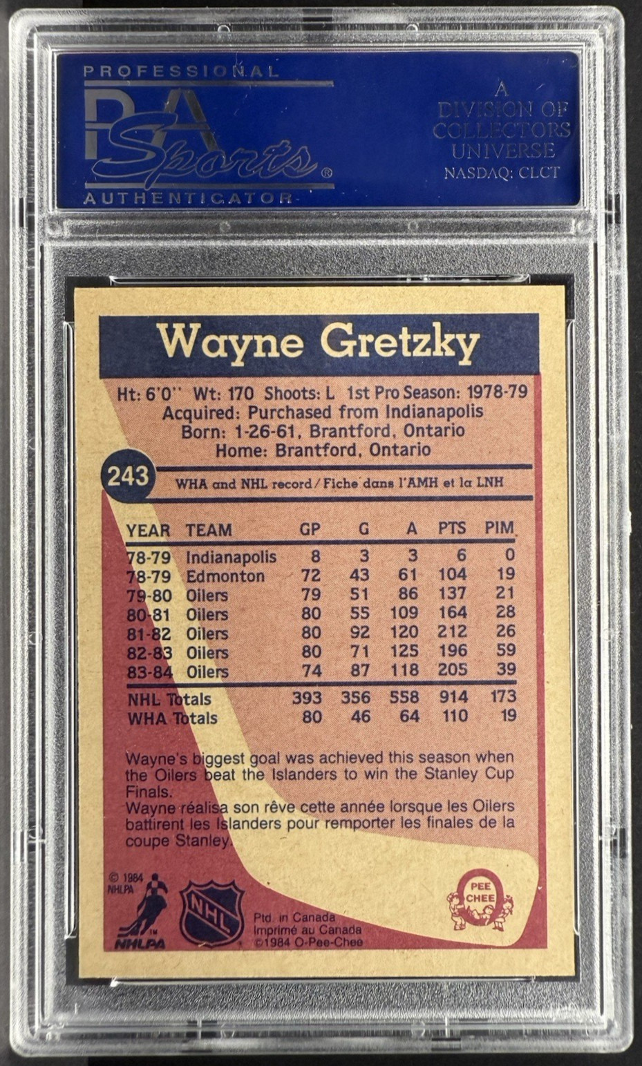 1984 O-Pee-Chee NHL Wayne Gretzky PSA 9 MINT Edmonton Oilers Card #243 cc23 view 2