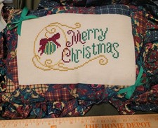 Vtg Merry Christmas Cross Stitch Christmas  Ruffle Pillow Guc