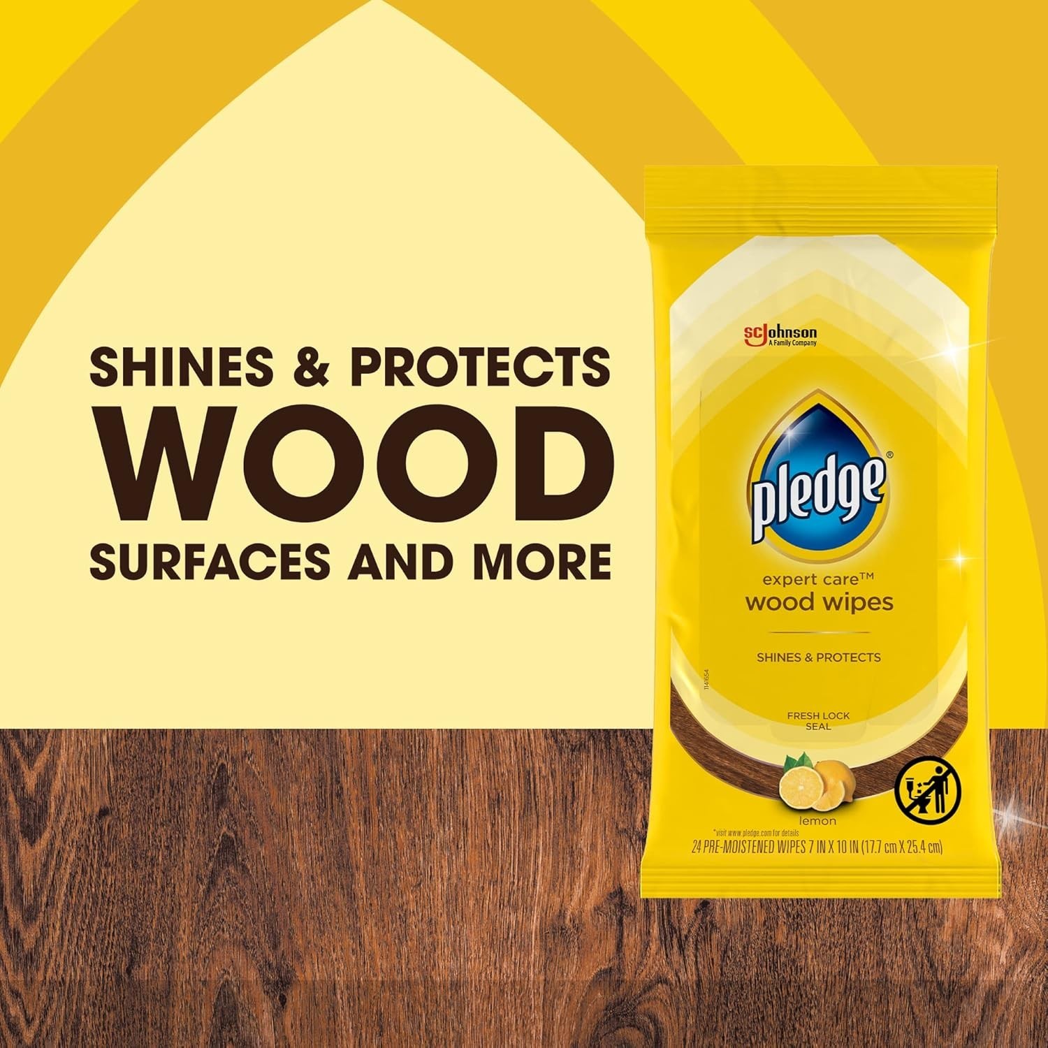 Pledge Expert Care Wood Wipes, Shines and Protects, Removes Fingerprints, Lemon