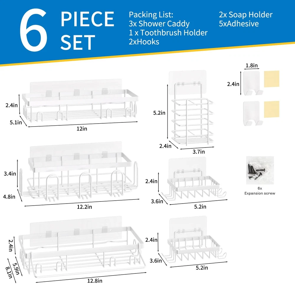 9-Pack Adhesive Shower Caddy Organizer for Bathroom & Kitchen Storage